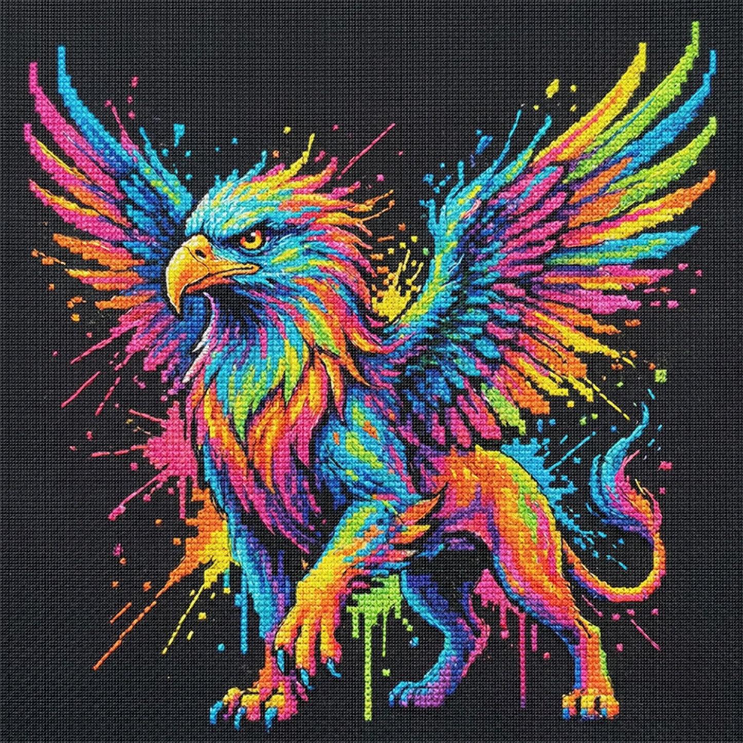 Colorful Splash Griffin - Full 14CT Stamped Cross Stitch 30x30CM - Huacan