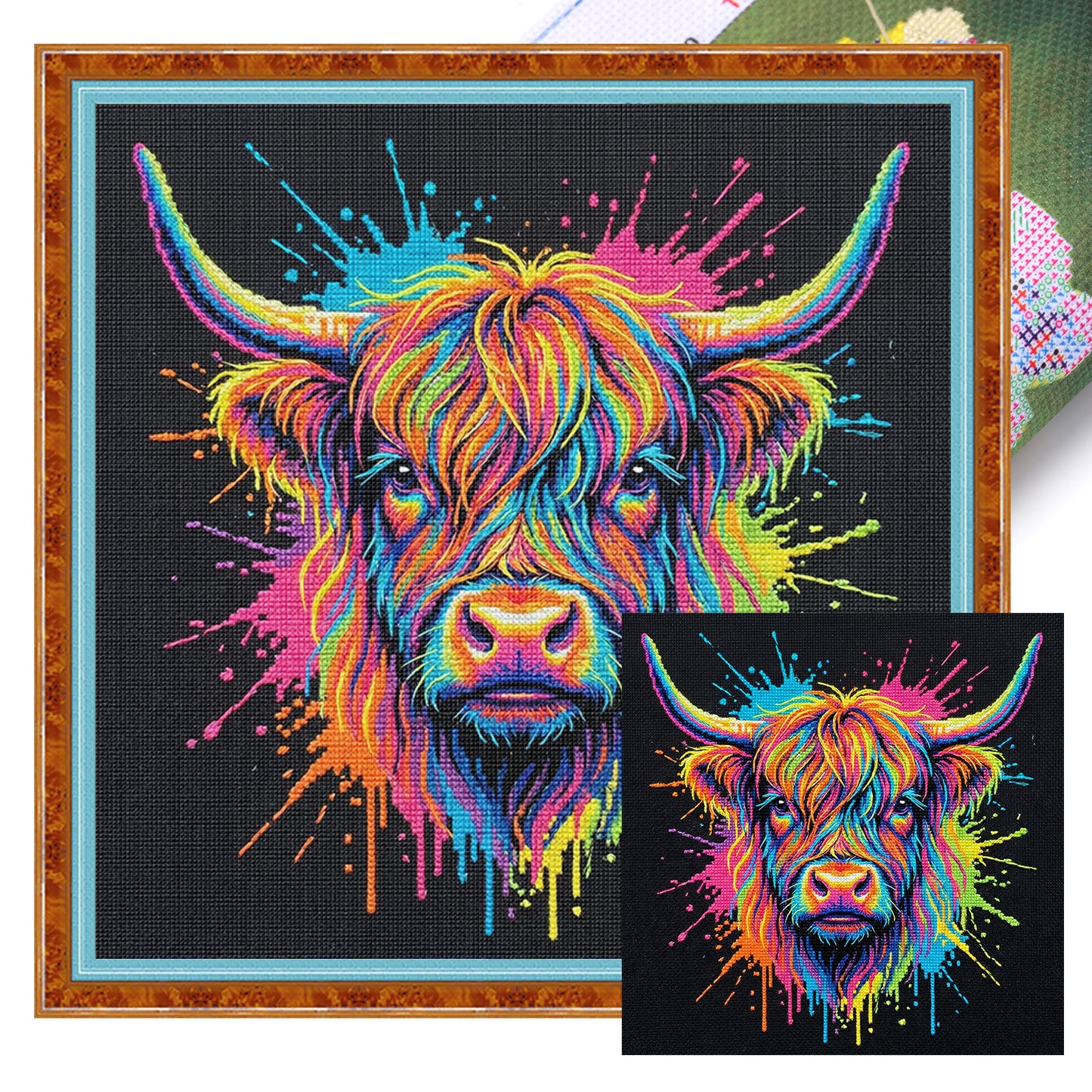 Colorful Splash Cow - Full 14CT Stamped Cross Stitch 30x30CM - Huacan