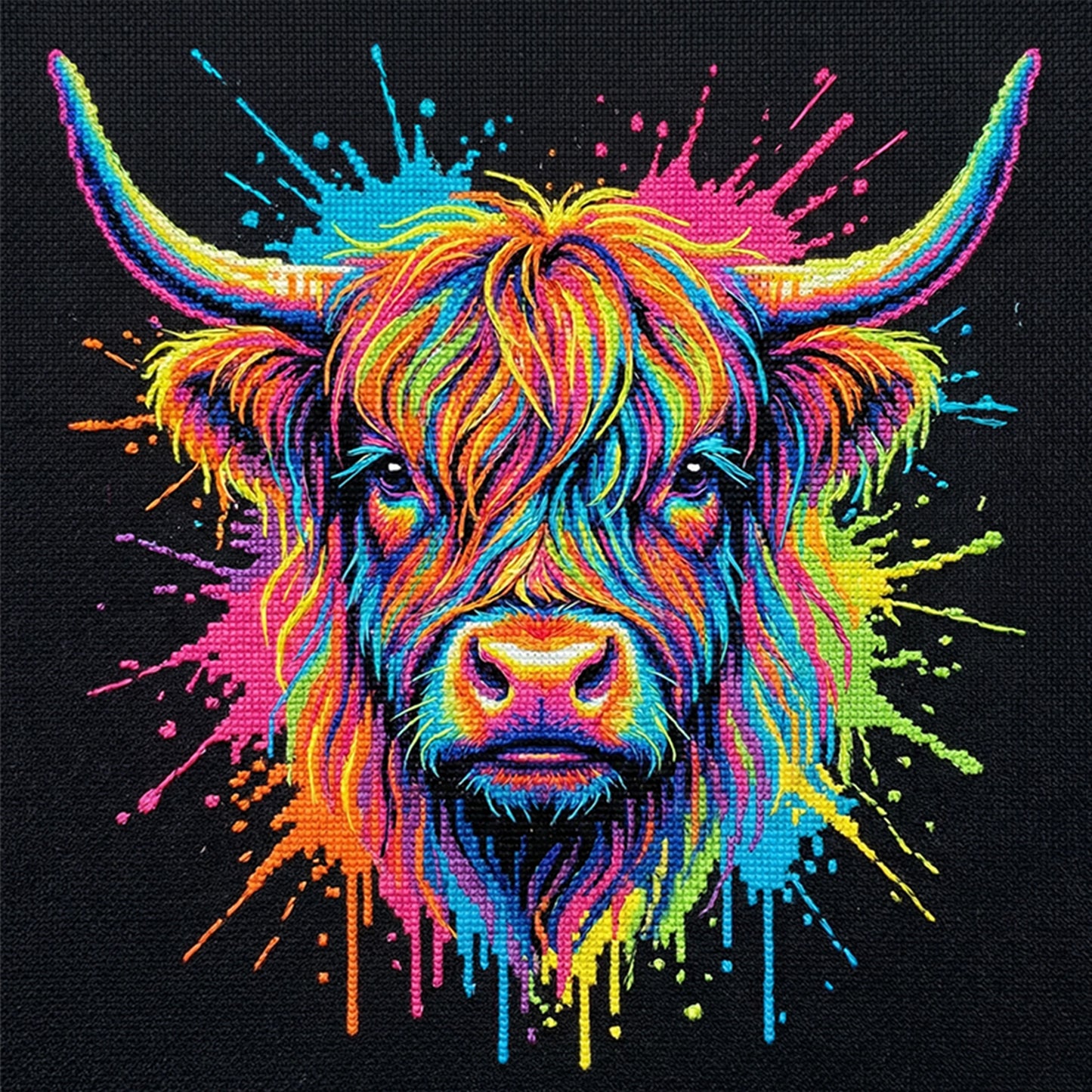 Colorful Splash Cow - Full 14CT Stamped Cross Stitch 30x30CM - Huacan
