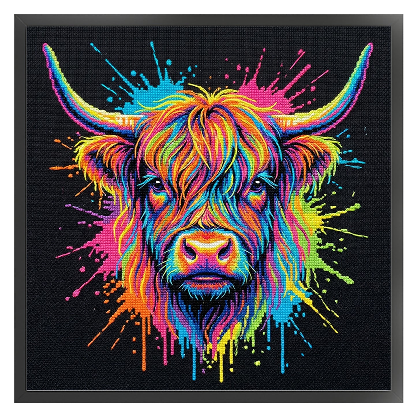 Colorful Splash Cow - Full 14CT Stamped Cross Stitch 30x30CM - Huacan