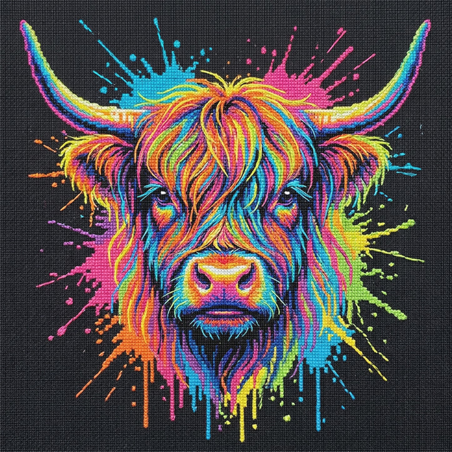 Colorful Splash Cow - Full 14CT Stamped Cross Stitch 30x30CM - Huacan