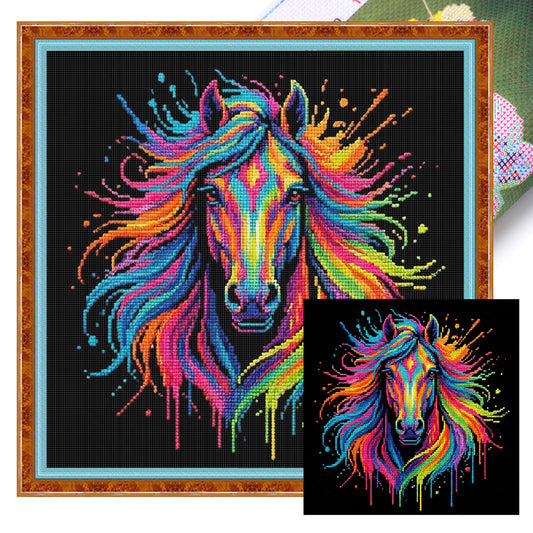 Colorful Splash Horse - Full 14CT Stamped Cross Stitch 30x30CM - Huacan
