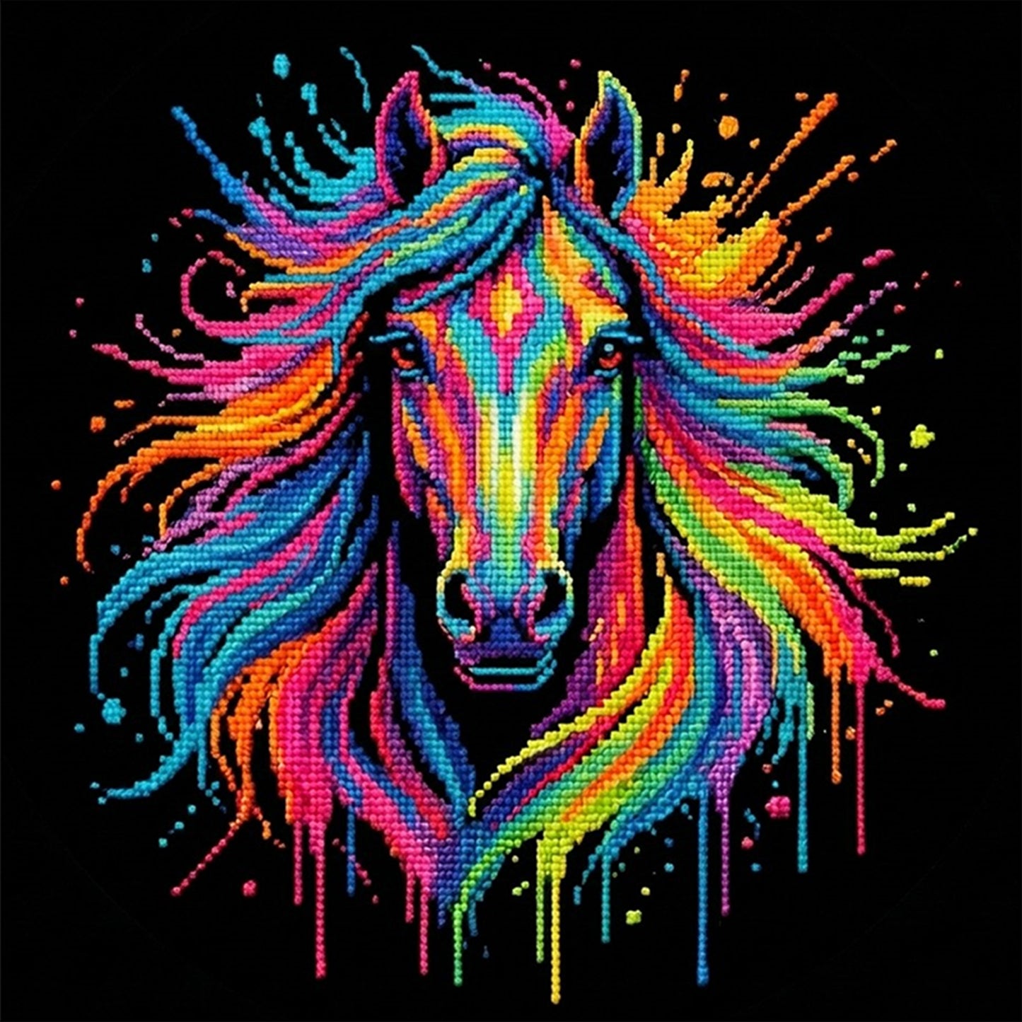 Colorful Splash Horse - Full 14CT Stamped Cross Stitch 30x30CM - Huacan