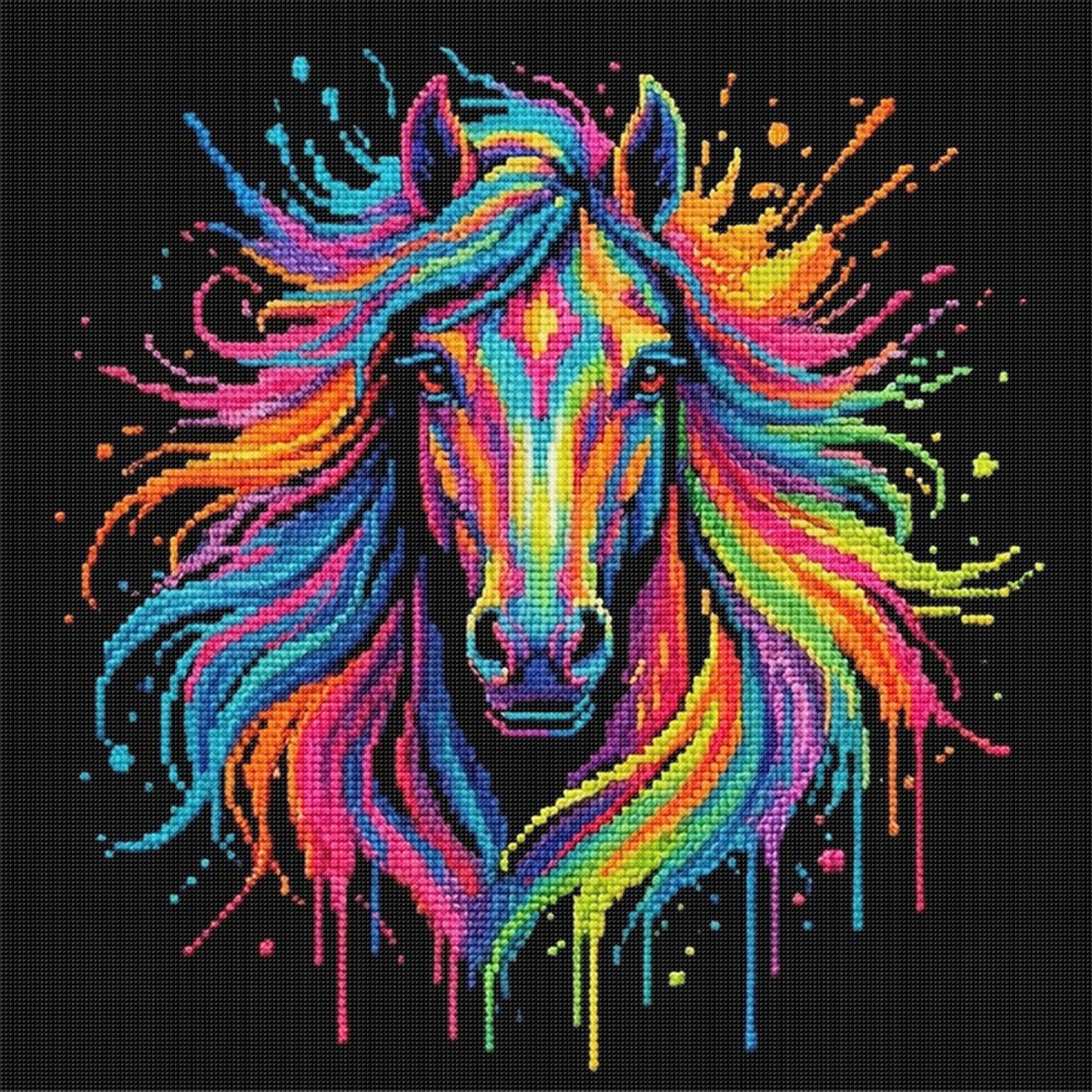 Colorful Splash Horse - Full 14CT Stamped Cross Stitch 30x30CM - Huacan