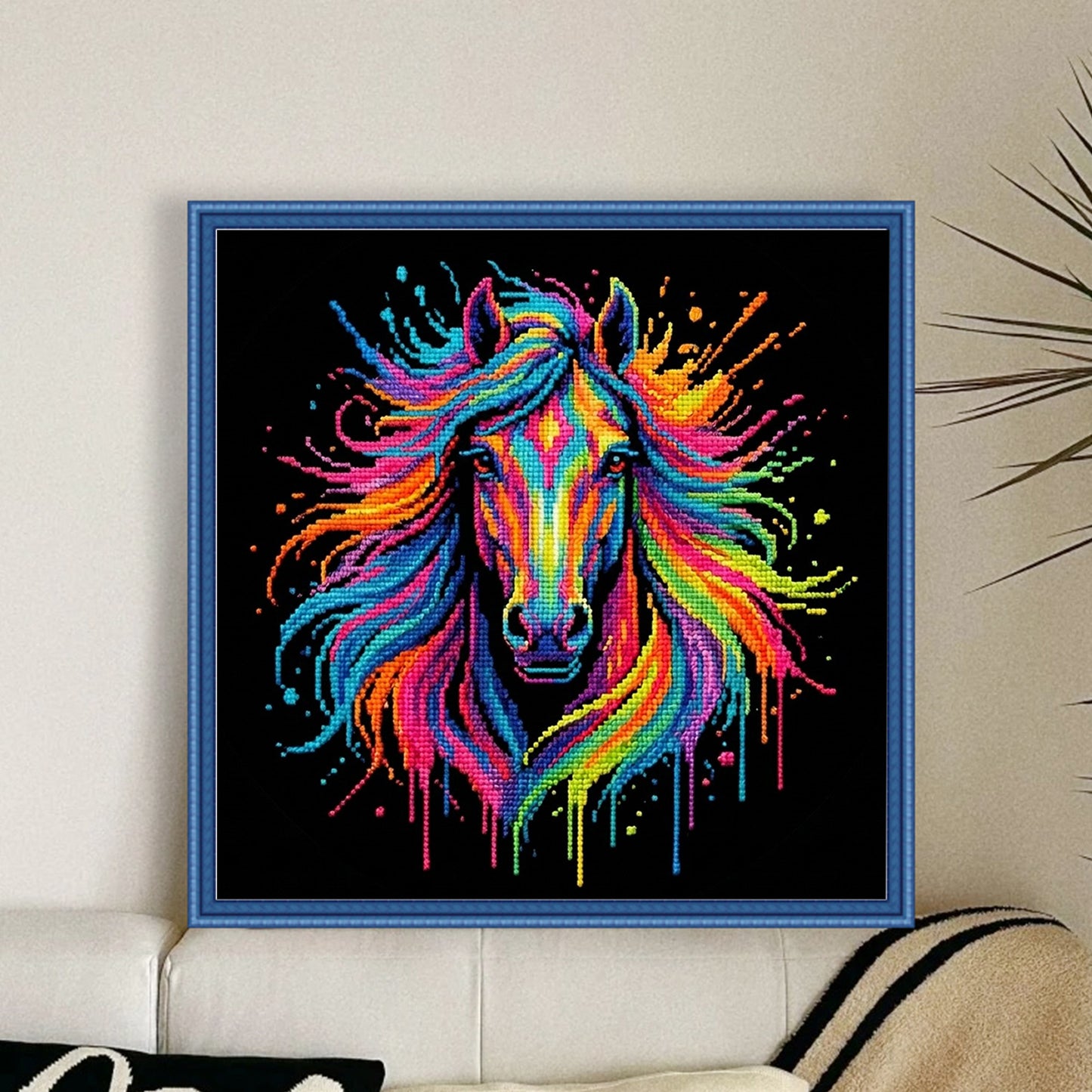 Colorful Splash Horse - Full 14CT Stamped Cross Stitch 30x30CM - Huacan