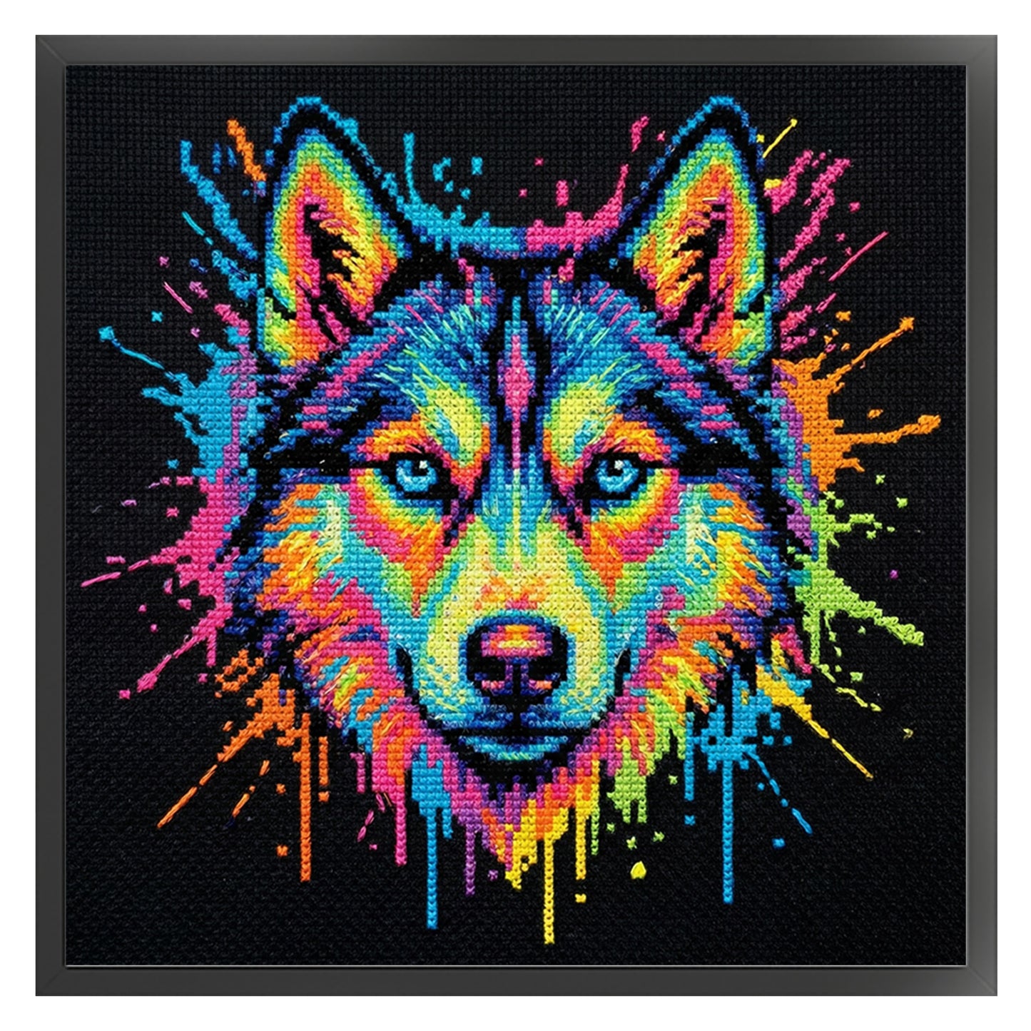 Colorful Splash Wolf - Full 14CT Stamped Cross Stitch 30x30CM - Huacan