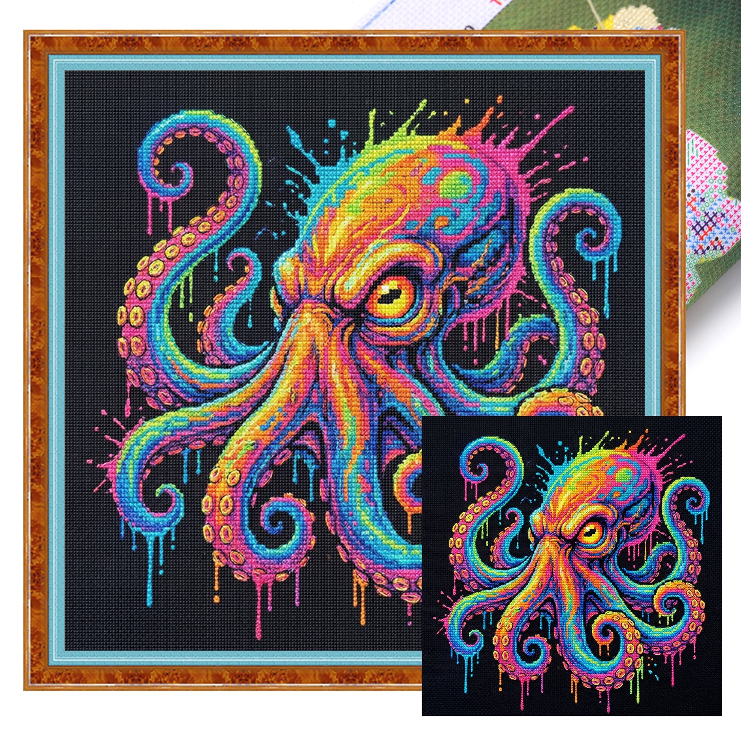 Colorful Splash Octopus - Full 14CT Stamped Cross Stitch 30x30CM - Huacan