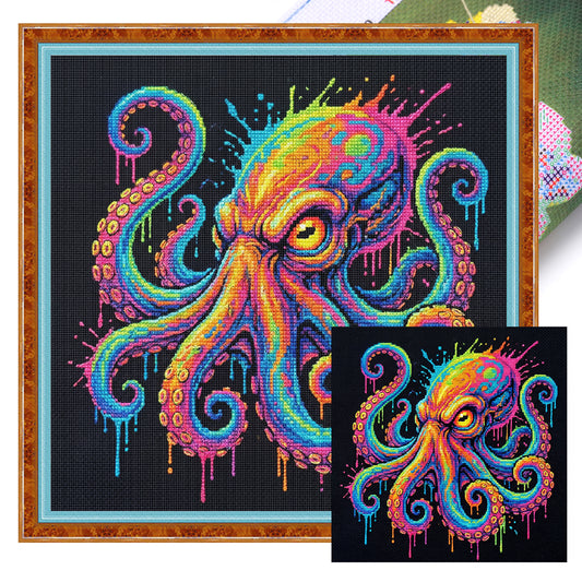 Colorful Splash Octopus - Full 14CT Stamped Cross Stitch 30x30CM - Huacan