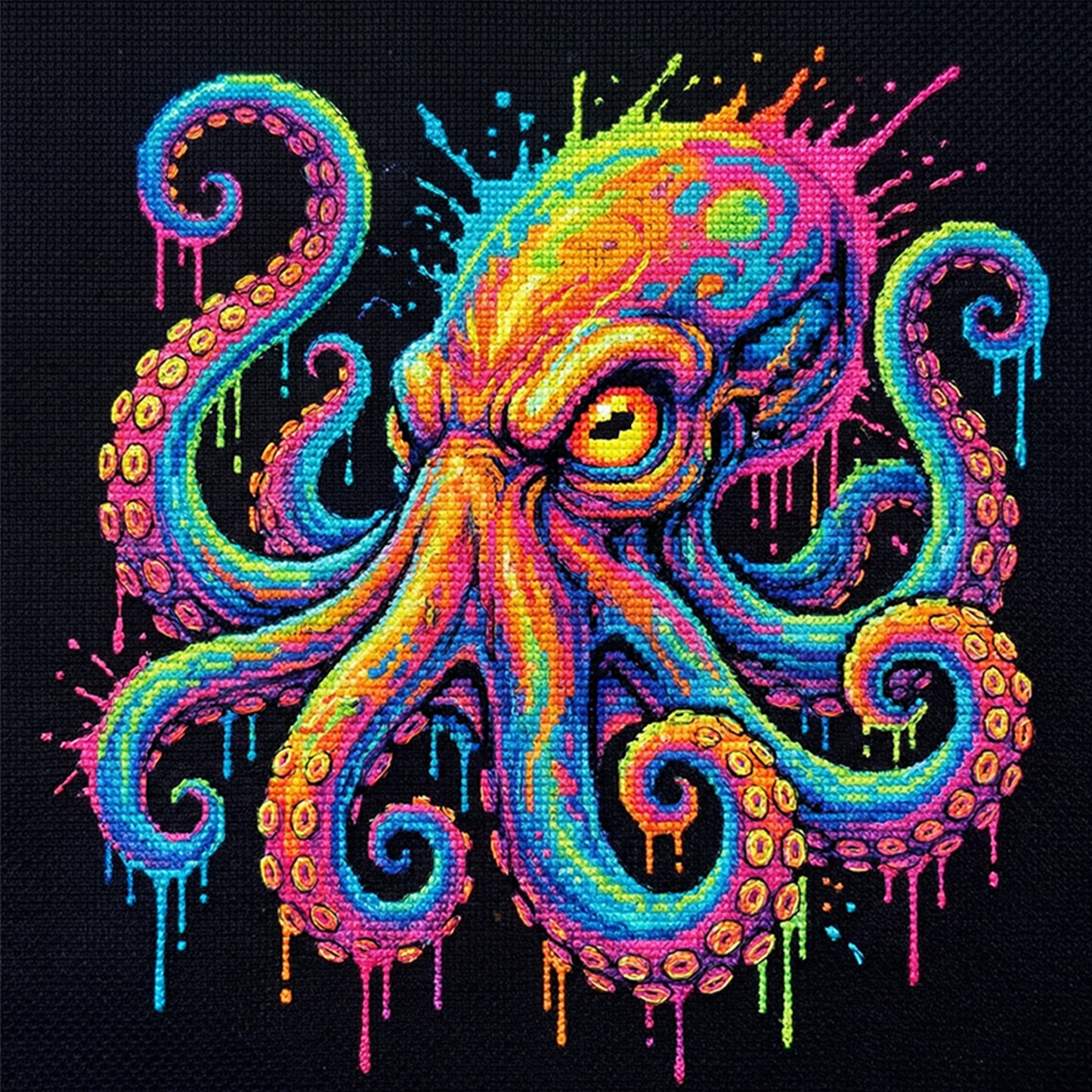 Colorful Splash Octopus - Full 14CT Stamped Cross Stitch 30x30CM - Huacan