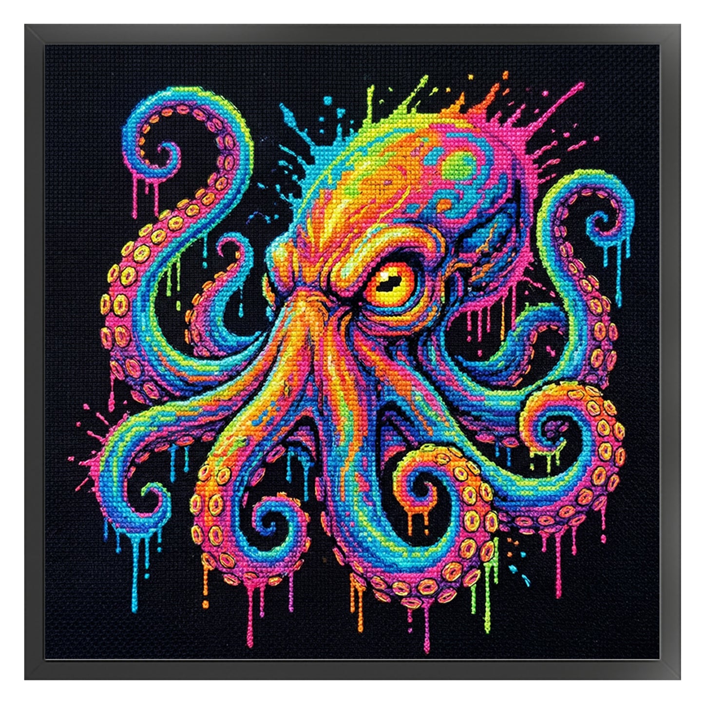 Colorful Splash Octopus - Full 14CT Stamped Cross Stitch 30x30CM - Huacan