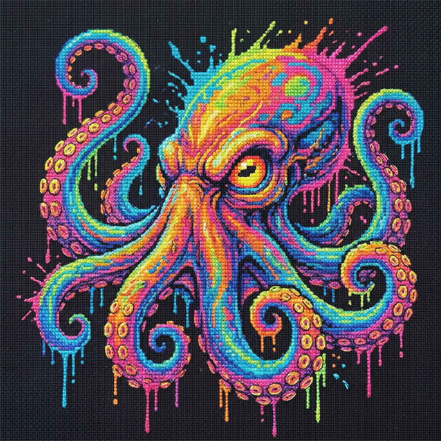 Colorful Splash Octopus - Full 14CT Stamped Cross Stitch 30x30CM - Huacan