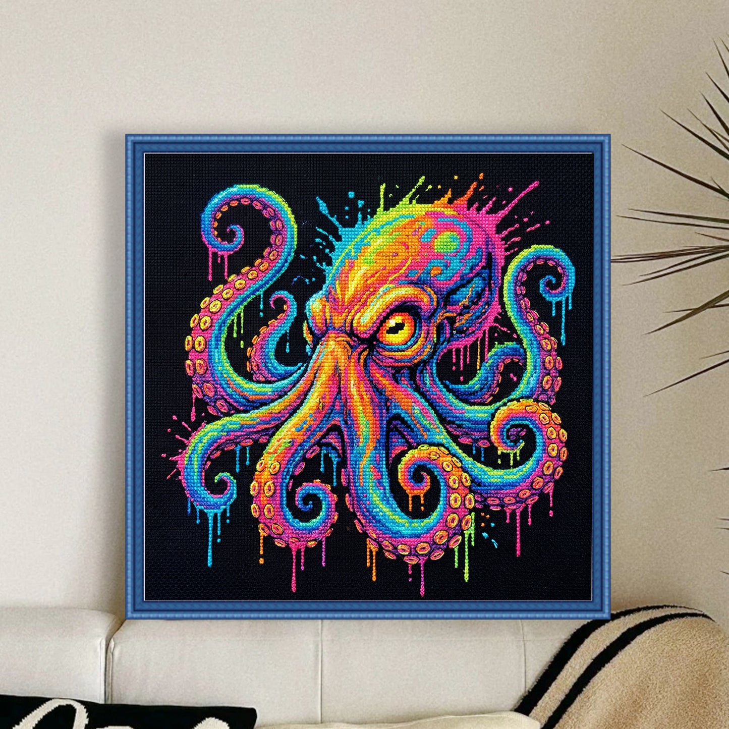 Colorful Splash Octopus - Full 14CT Stamped Cross Stitch 30x30CM - Huacan
