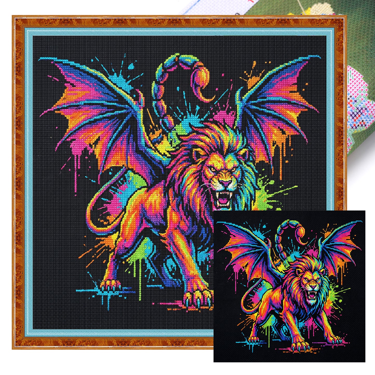 Colorful Splash Manticore - Full 14CT Stamped Cross Stitch 30x30CM - Huacan