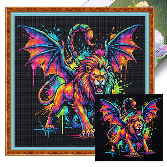 Colorful Splash Manticore - Full 14CT Stamped Cross Stitch 30x30CM - Huacan