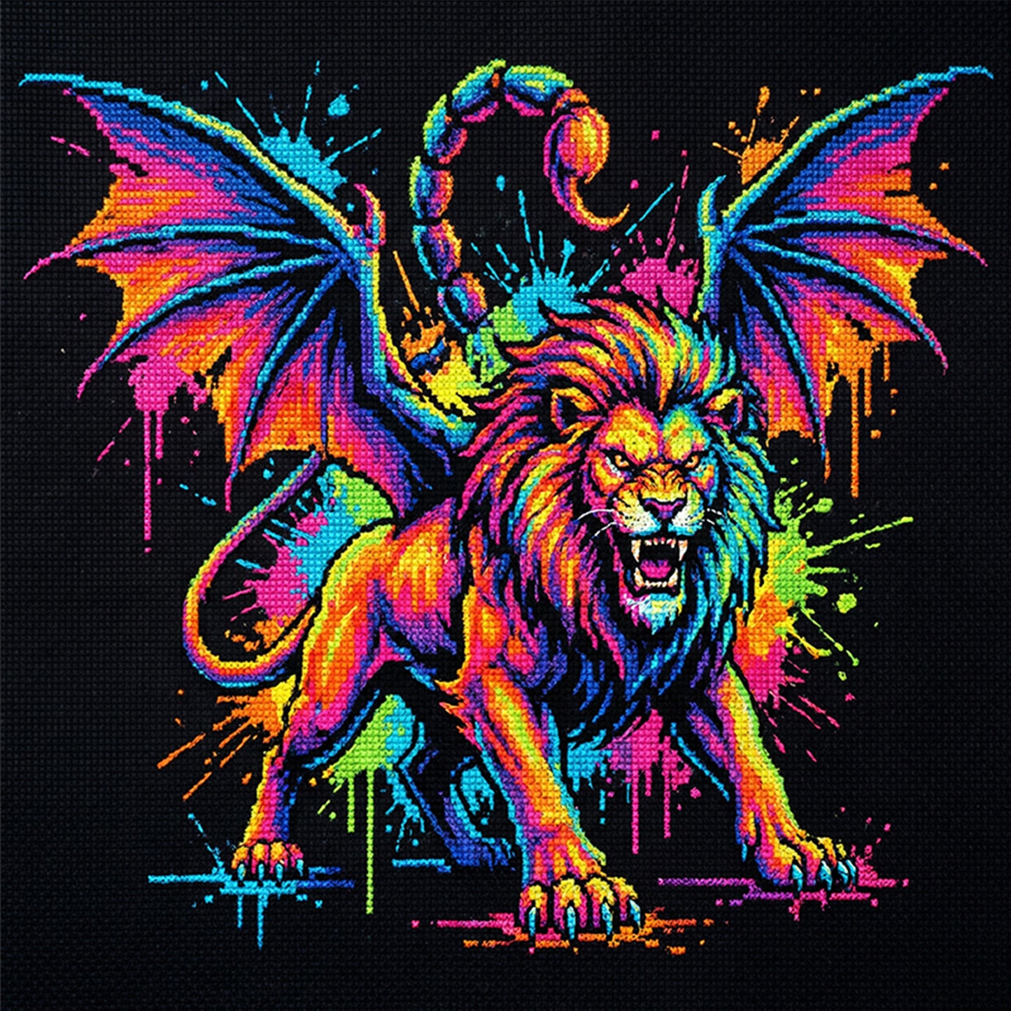Colorful Splash Manticore - Full 14CT Stamped Cross Stitch 30x30CM - Huacan