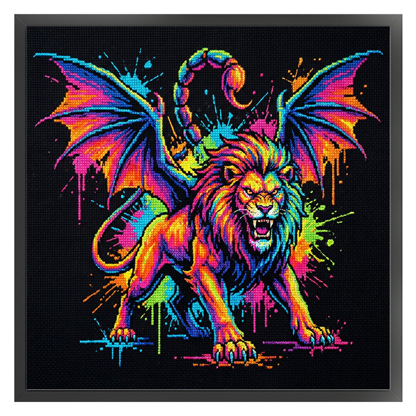 Colorful Splash Manticore - Full 14CT Stamped Cross Stitch 30x30CM - Huacan