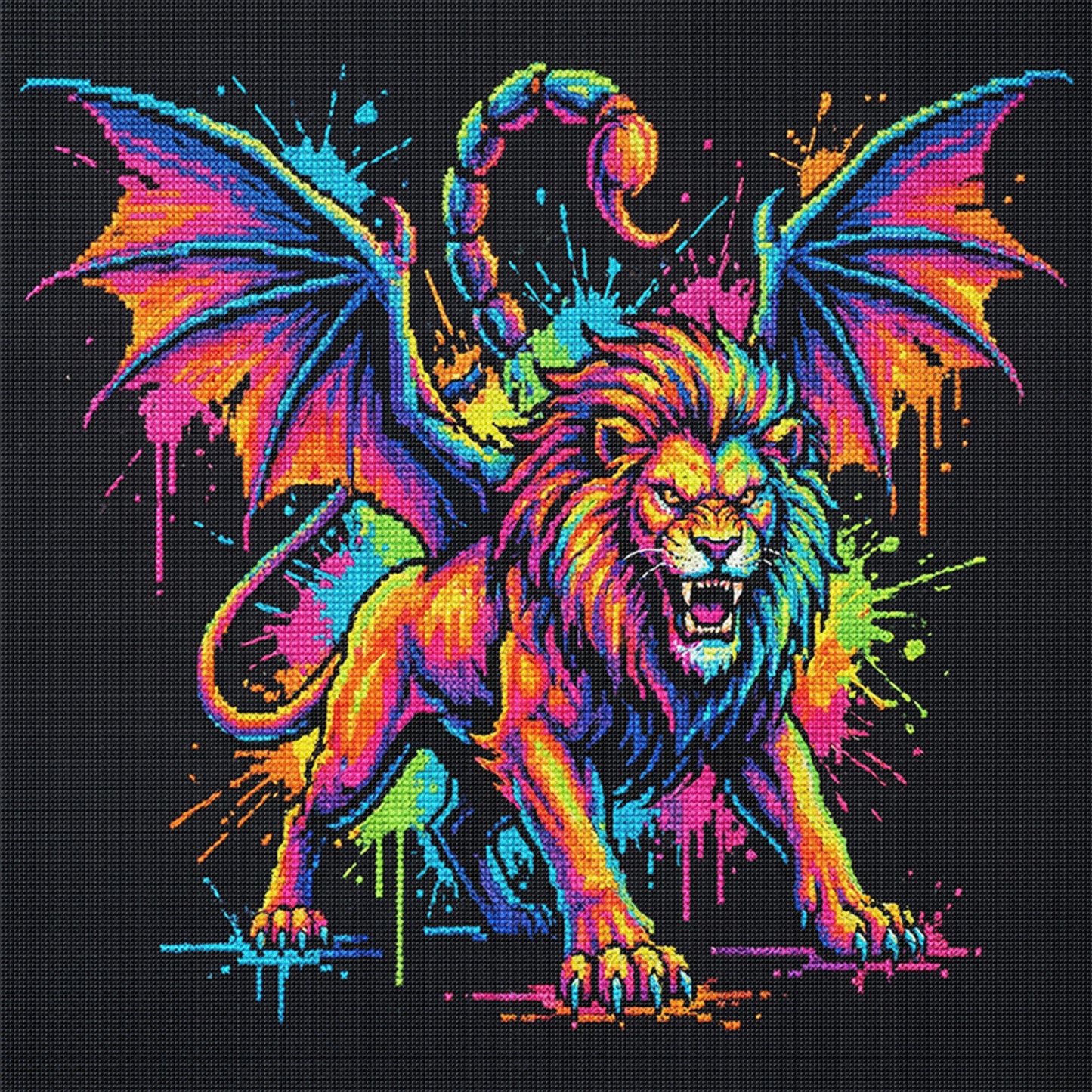 Colorful Splash Manticore - Full 14CT Stamped Cross Stitch 30x30CM - Huacan
