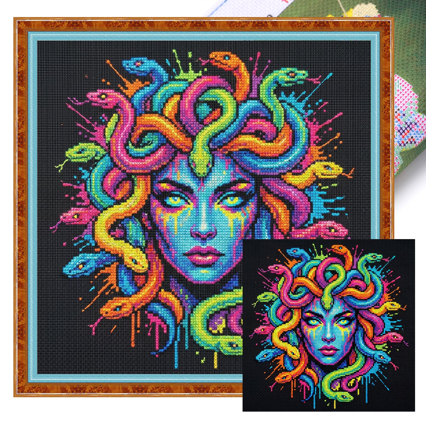 Colorful Splash Medusa - Full 14CT Stamped Cross Stitch 30x30CM - Huacan