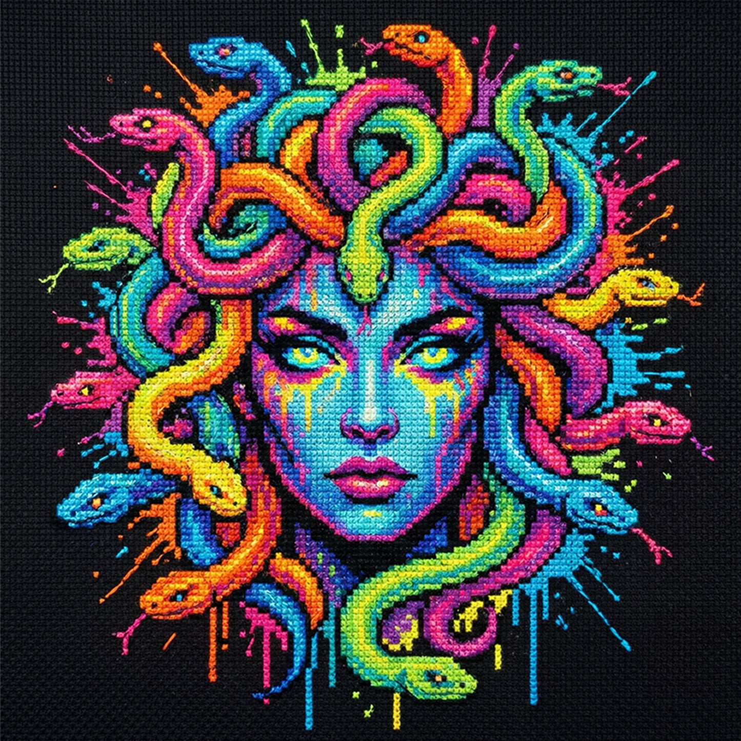 Colorful Splash Medusa - Full 14CT Stamped Cross Stitch 30x30CM - Huacan