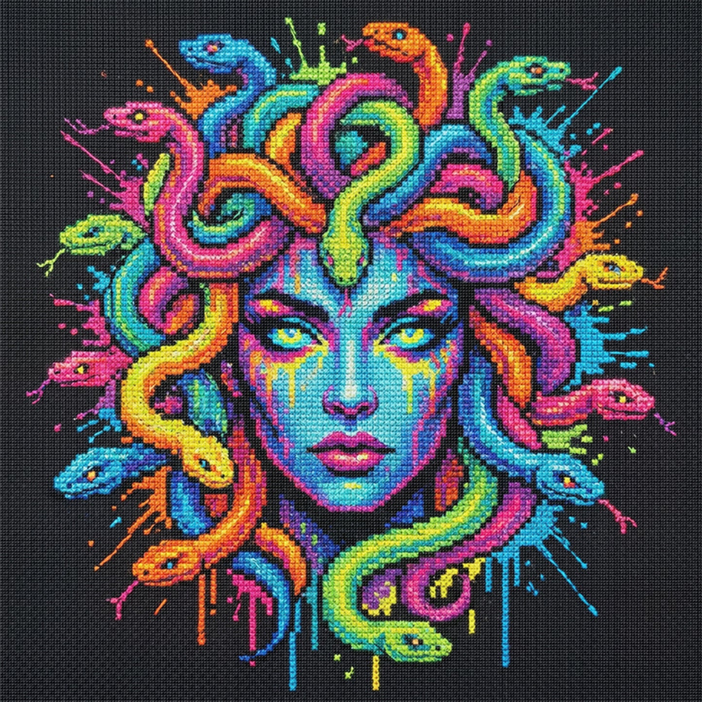 Colorful Splash Medusa - Full 14CT Stamped Cross Stitch 30x30CM - Huacan