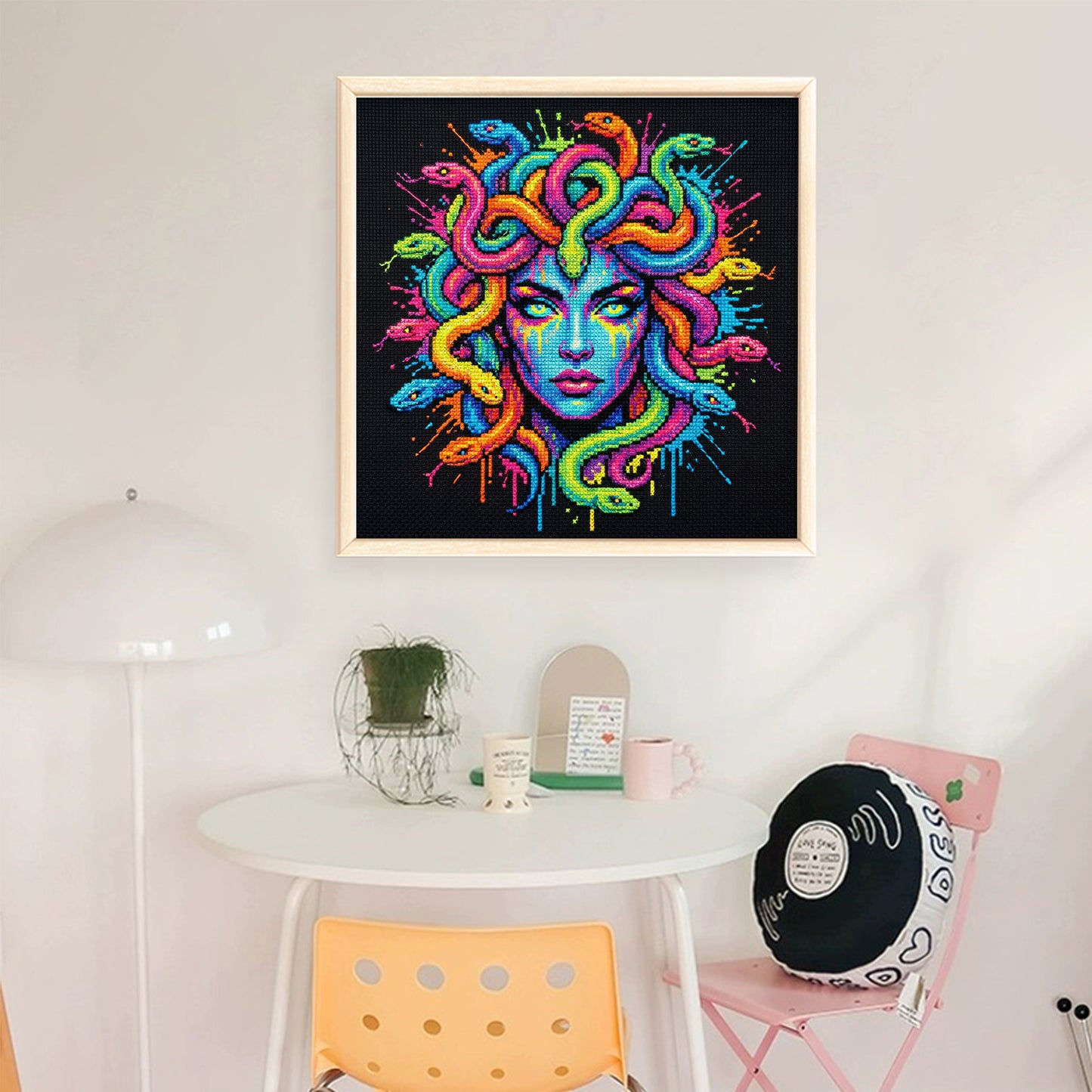 Colorful Splash Medusa - Full 14CT Stamped Cross Stitch 30x30CM - Huacan