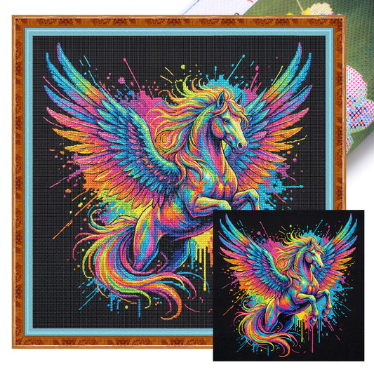 Colorful Splash Pegasus - Full 14CT Stamped Cross Stitch 30x30CM - Huacan