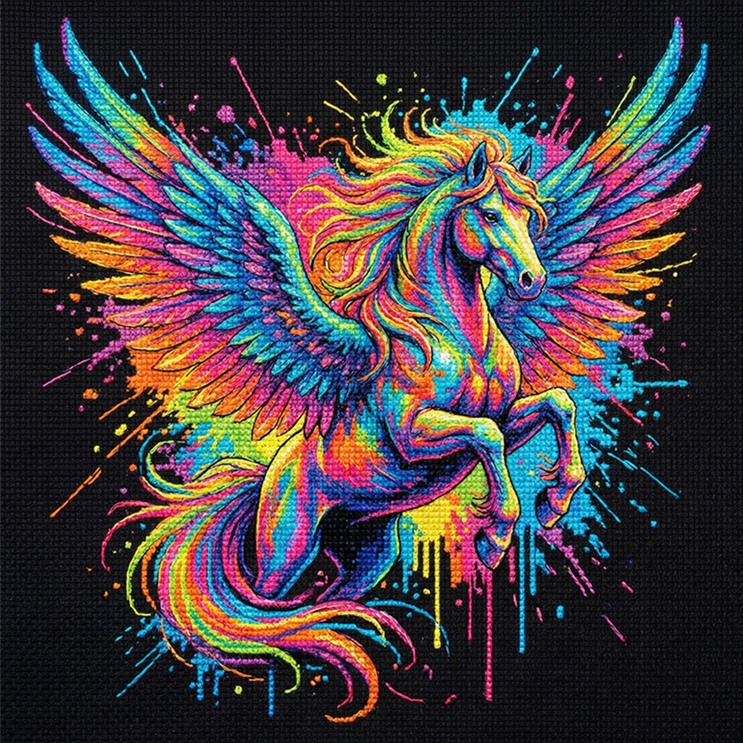 Colorful Splash Pegasus - Full 14CT Stamped Cross Stitch 30x30CM - Huacan