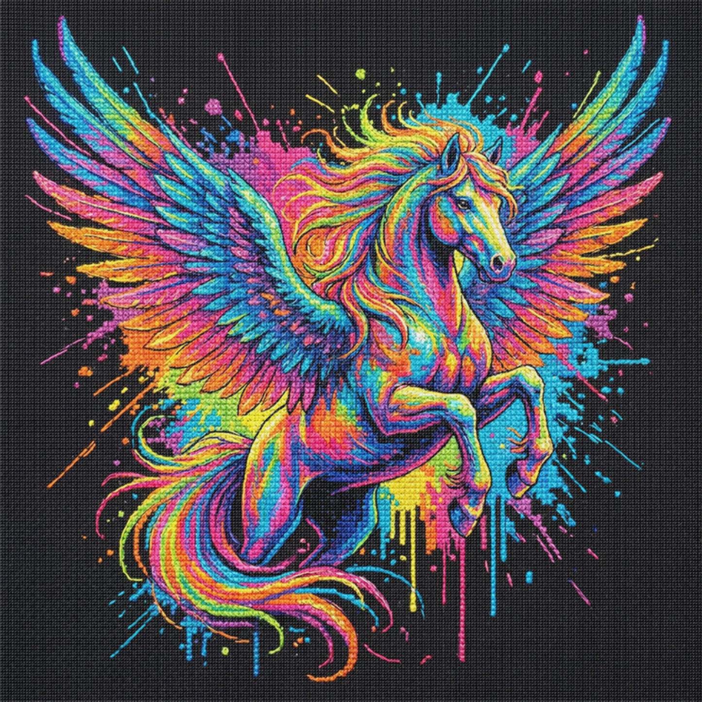 Colorful Splash Pegasus - Full 14CT Stamped Cross Stitch 30x30CM - Huacan