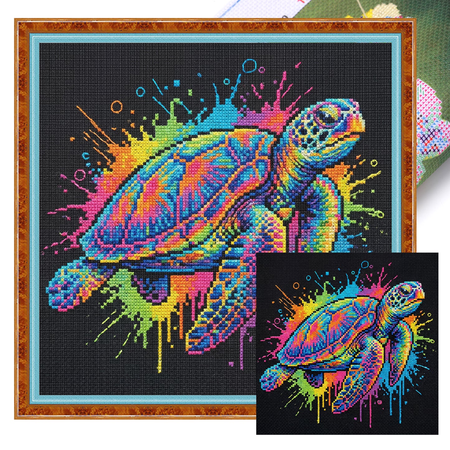 Colorful Splash Sea Turtle - Full 14CT Stamped Cross Stitch 30x30CM - Huacan