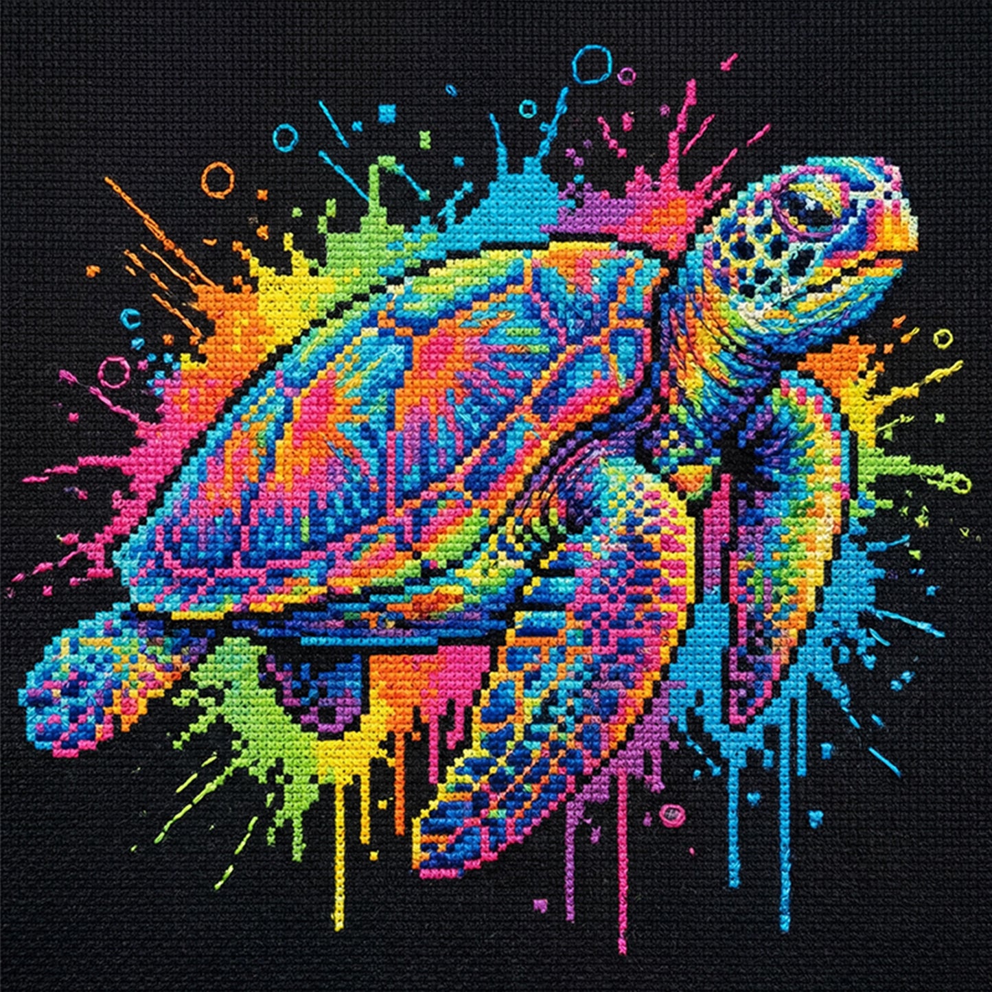 Colorful Splash Sea Turtle - Full 14CT Stamped Cross Stitch 30x30CM - Huacan