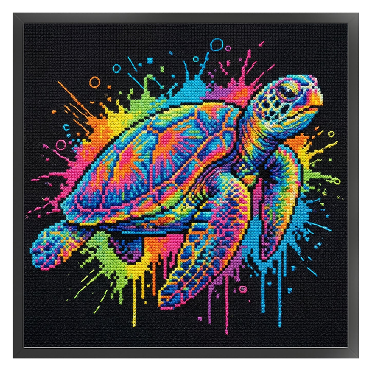 Colorful Splash Sea Turtle - Full 14CT Stamped Cross Stitch 30x30CM - Huacan