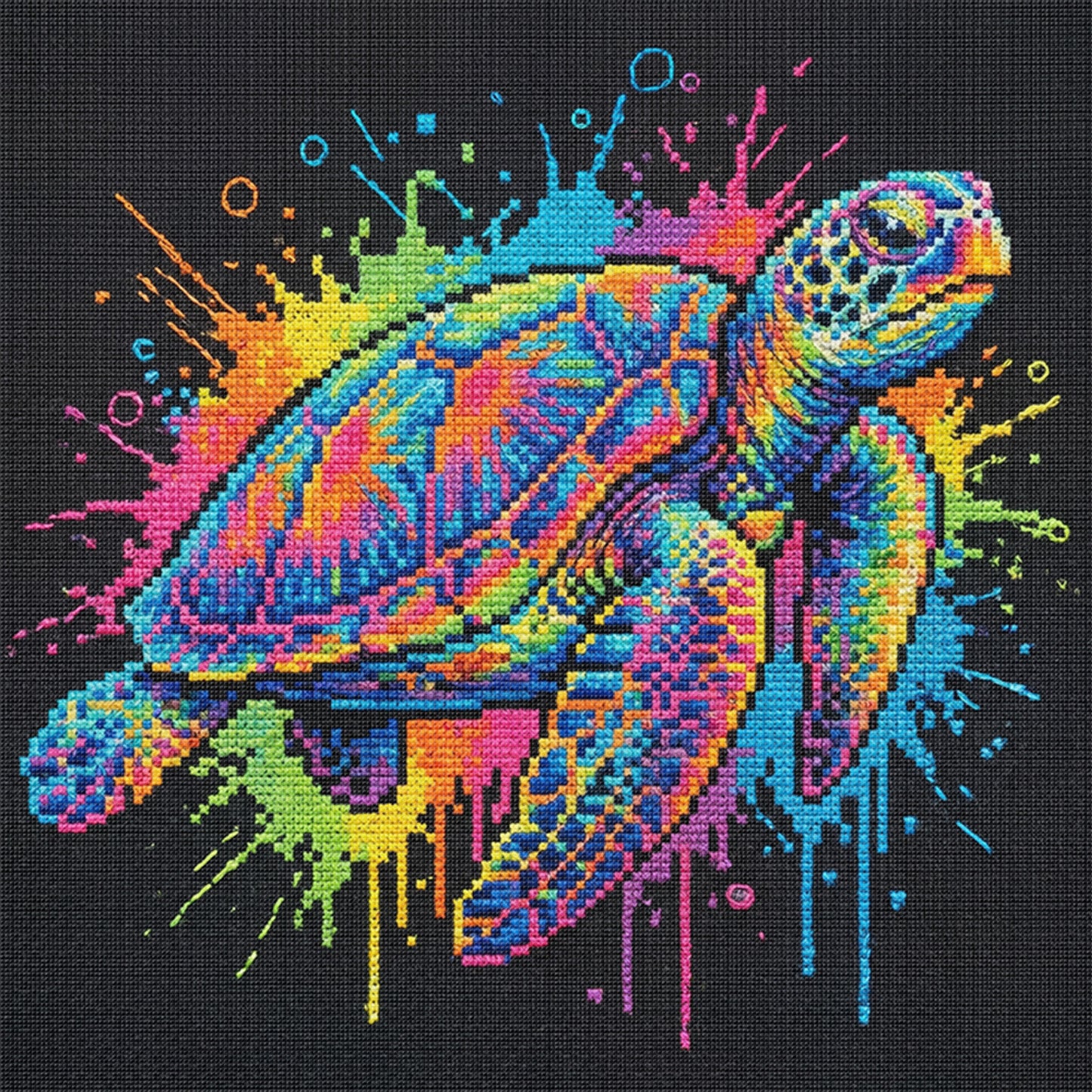 Colorful Splash Sea Turtle - Full 14CT Stamped Cross Stitch 30x30CM - Huacan