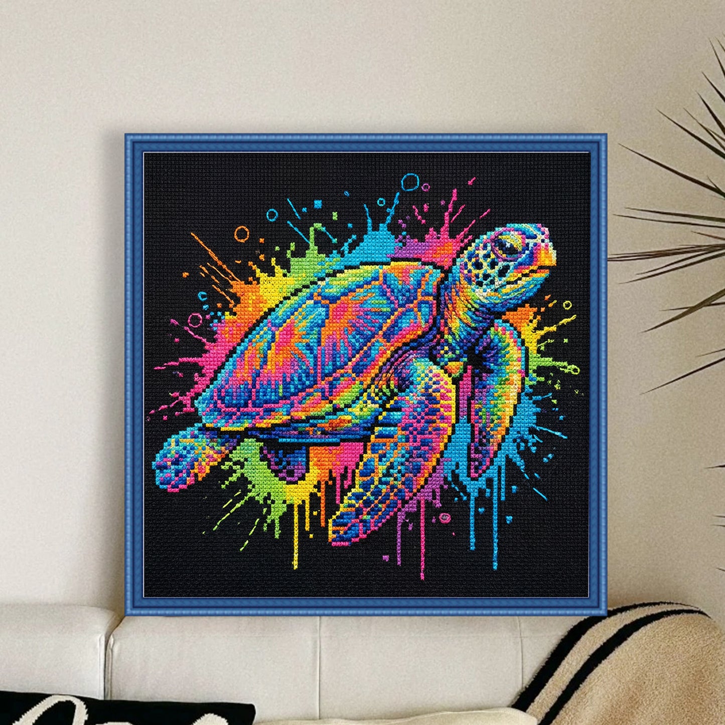Colorful Splash Sea Turtle - Full 14CT Stamped Cross Stitch 30x30CM - Huacan