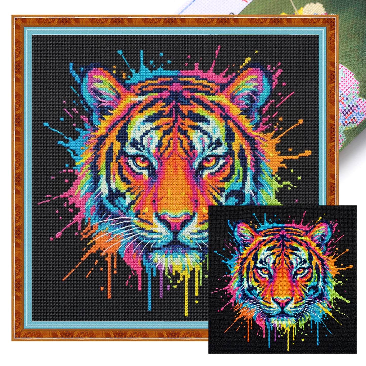 Colorful Splash Tiger - Full 14CT Stamped Cross Stitch 30x30CM - Huacan