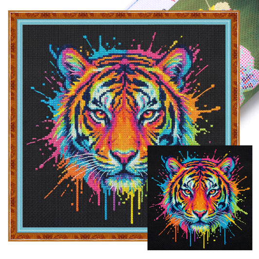 Colorful Splash Tiger - Full 14CT Stamped Cross Stitch 30x30CM - Huacan