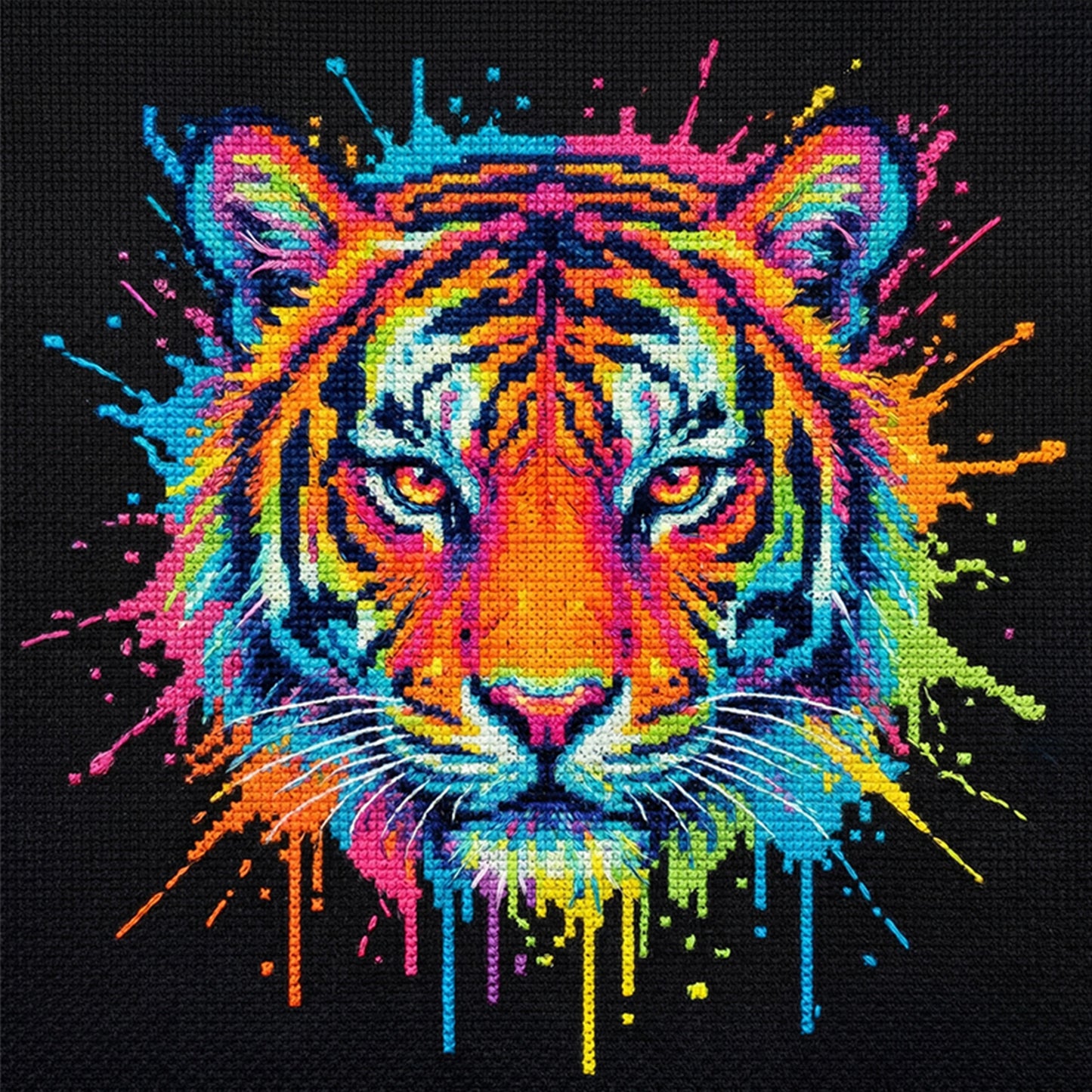 Colorful Splash Tiger - Full 14CT Stamped Cross Stitch 30x30CM - Huacan