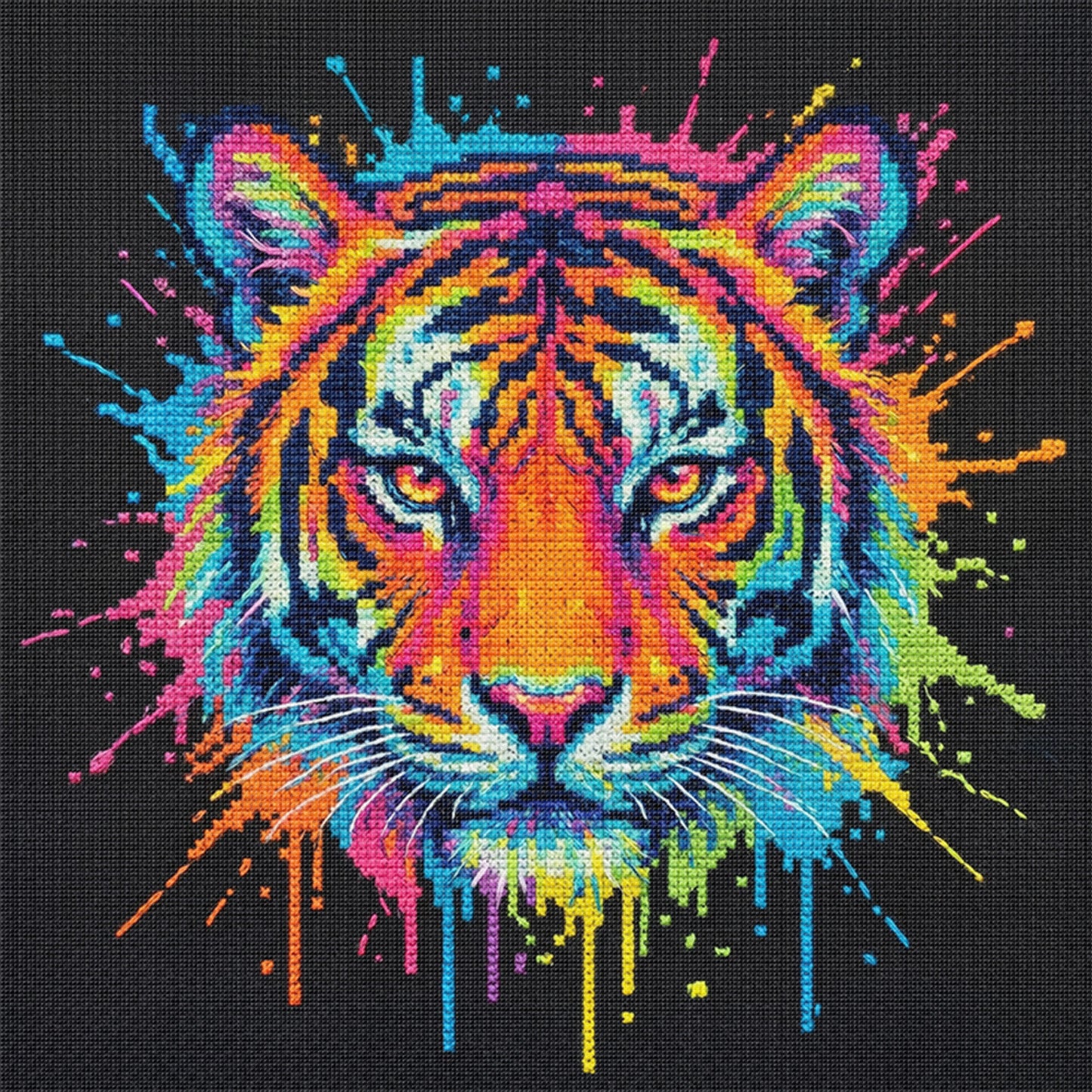 Colorful Splash Tiger - Full 14CT Stamped Cross Stitch 30x30CM - Huacan