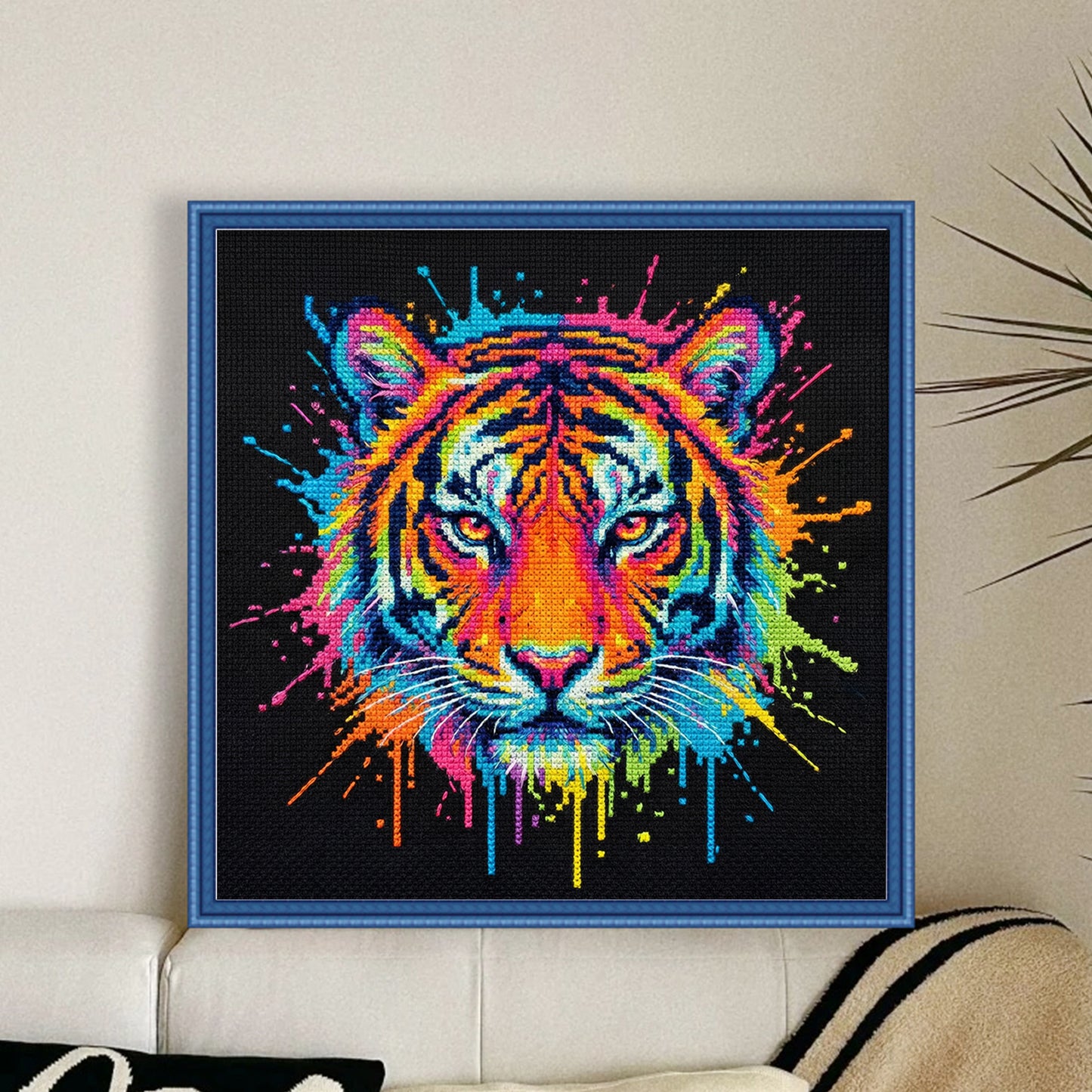 Colorful Splash Tiger - Full 14CT Stamped Cross Stitch 30x30CM - Huacan