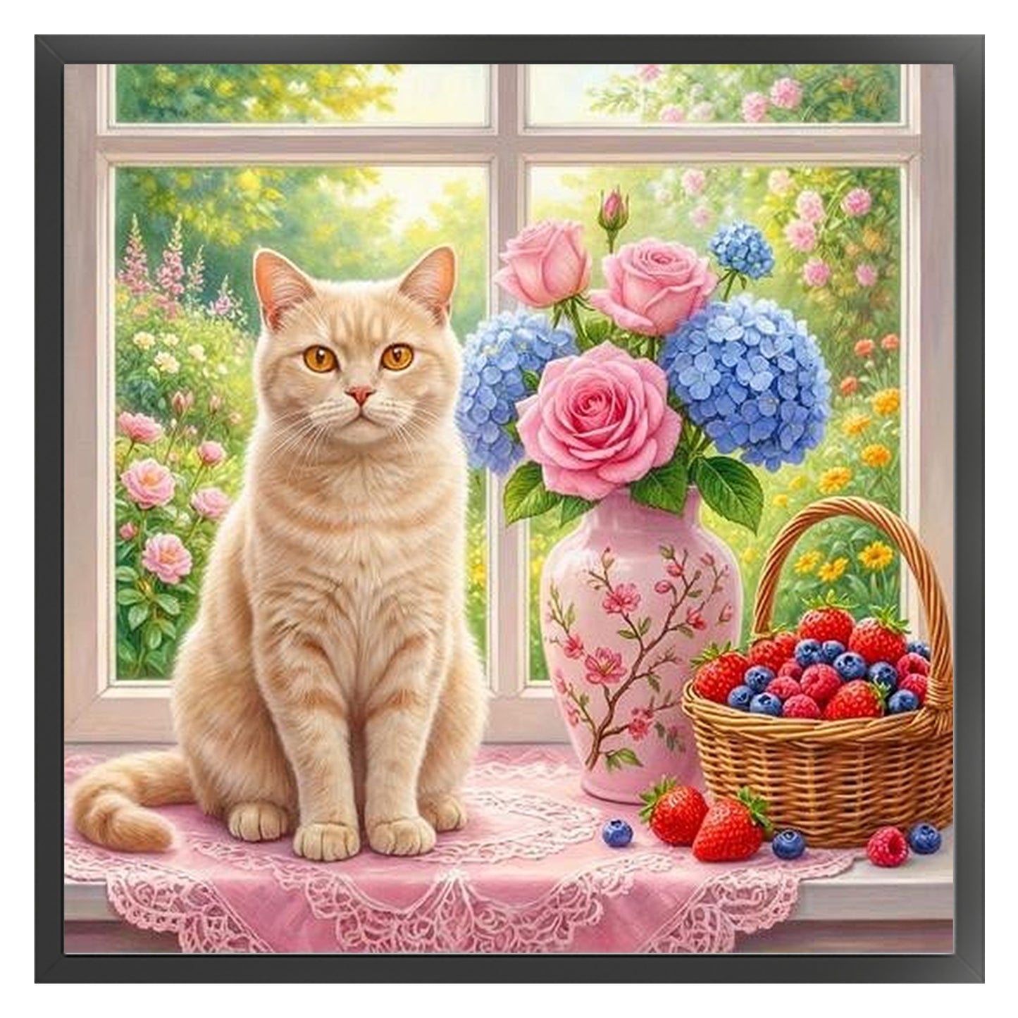 Spring Easter Cat - Full 14CT Counted Cross Stitch 40x40CM - Yishu