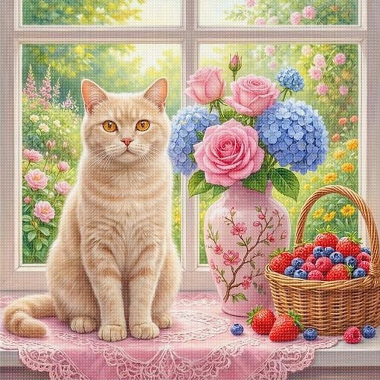 Spring Easter Cat - Full 14CT Counted Cross Stitch 40x40CM - Yishu