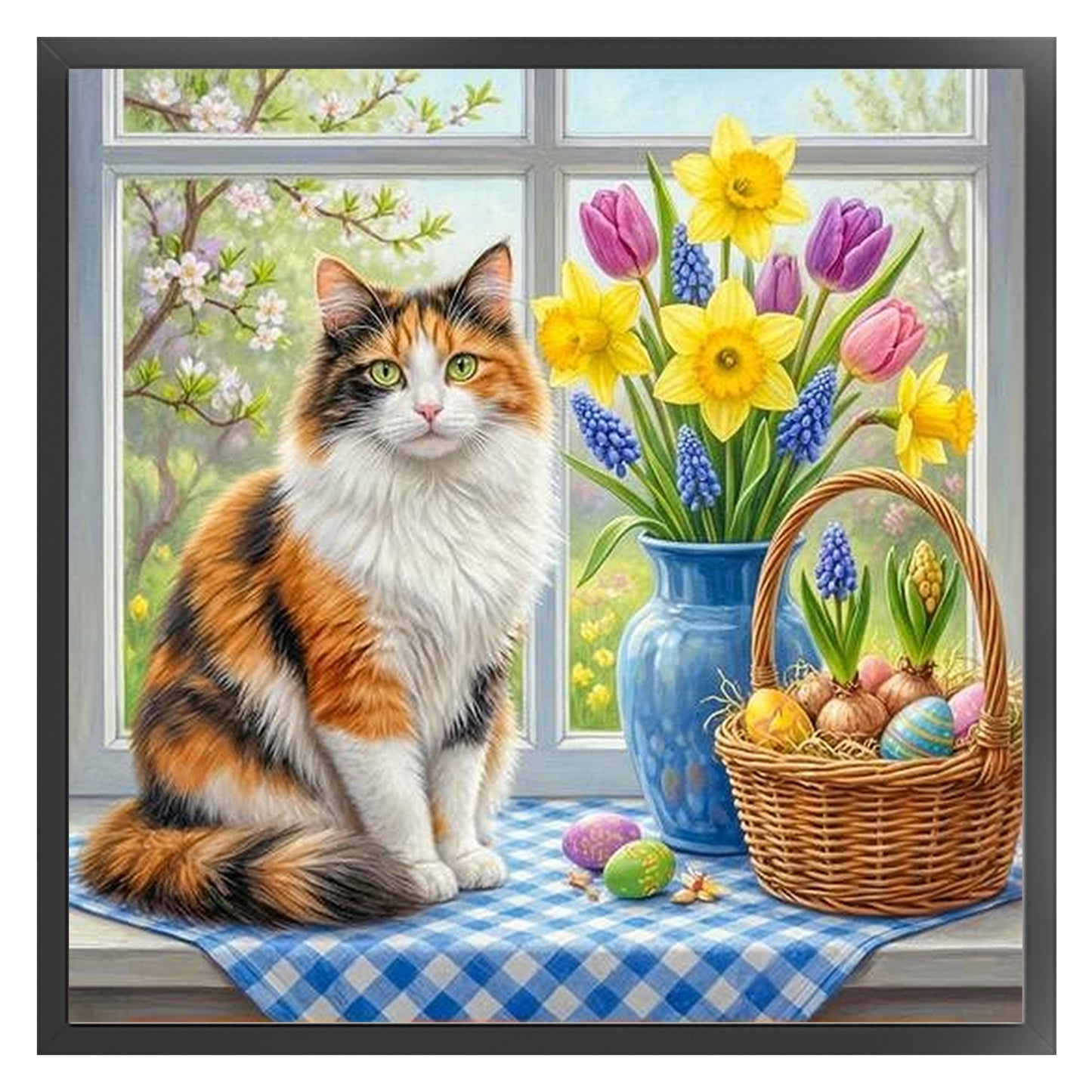 Summer Garden Cat - Full 14CT Counted Cross Stitch 40x40CM - Yishu