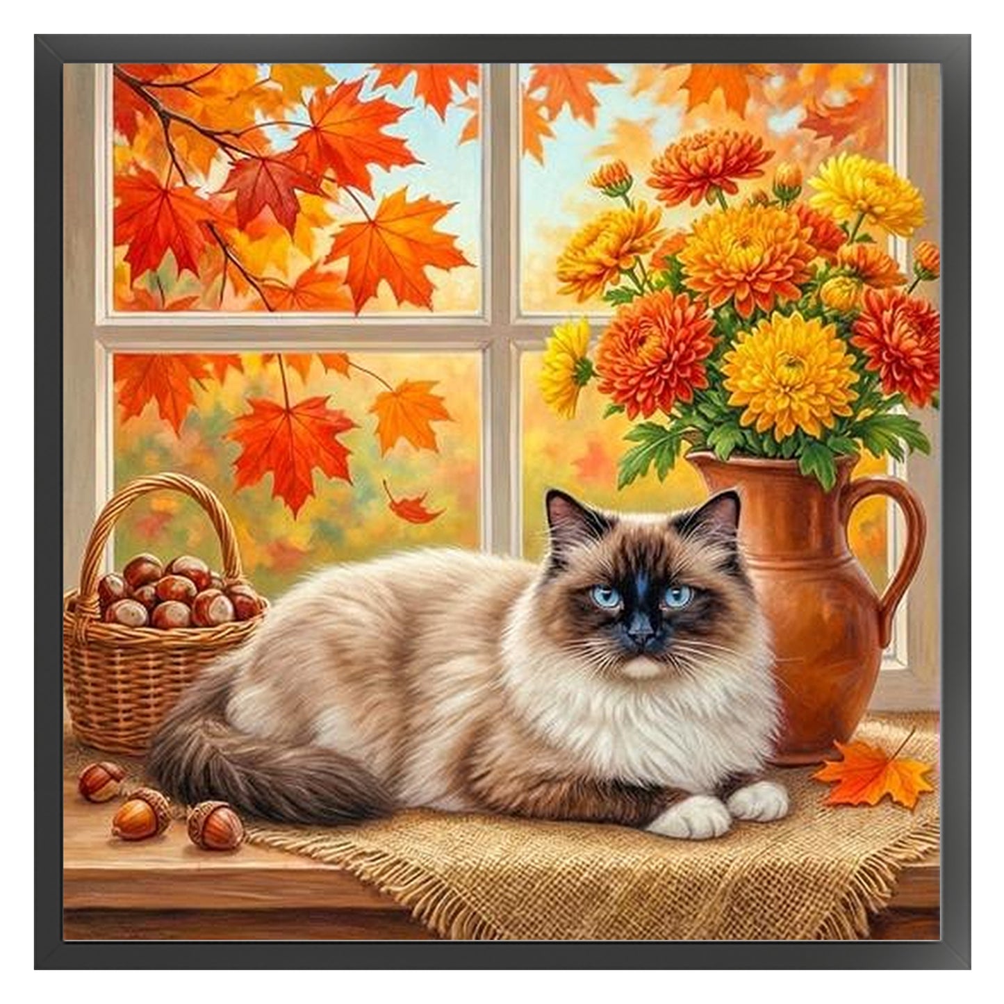 Autumn Fall Cat - Full 14CT Counted Cross Stitch 40x40CM - Yishu