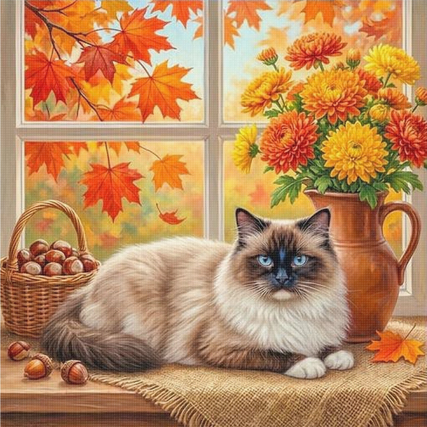 Autumn Fall Cat - Full 14CT Counted Cross Stitch 40x40CM - Yishu