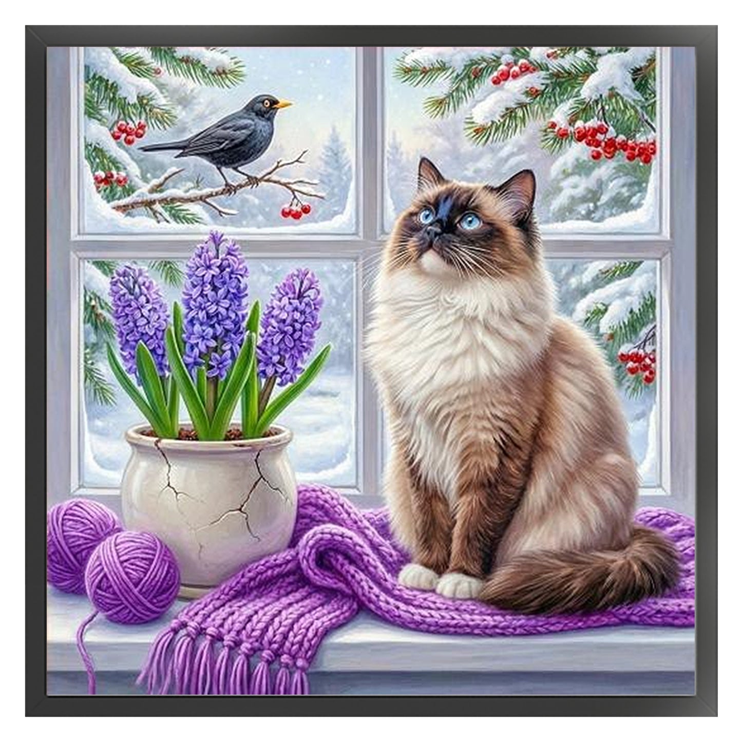 Winter Window Cat - Full 14CT Counted Cross Stitch 40x40CM - Yishu