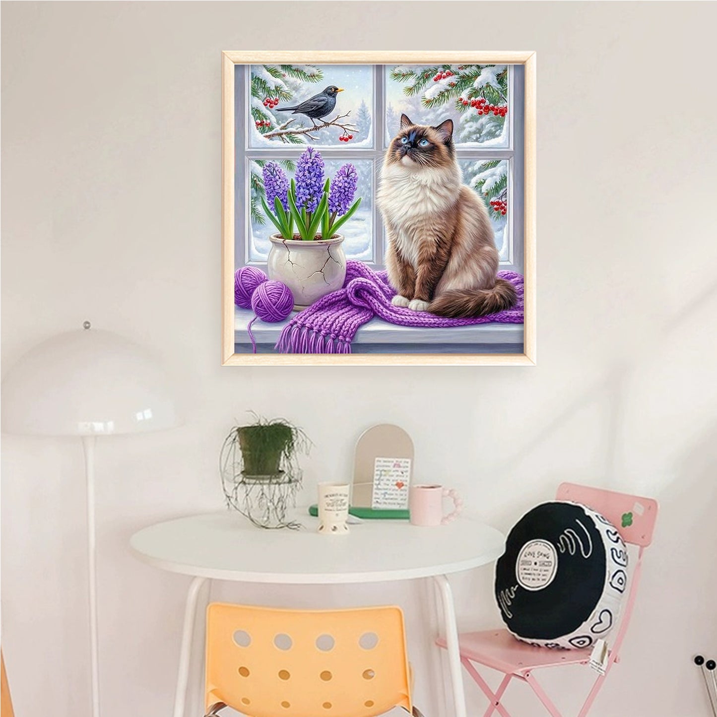 Winter Window Cat - Full 14CT Counted Cross Stitch 40x40CM - Yishu