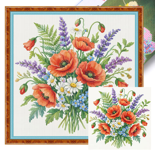 Flower - Full 18CT Stamped Cross Stitch 25x25CM - Huacan