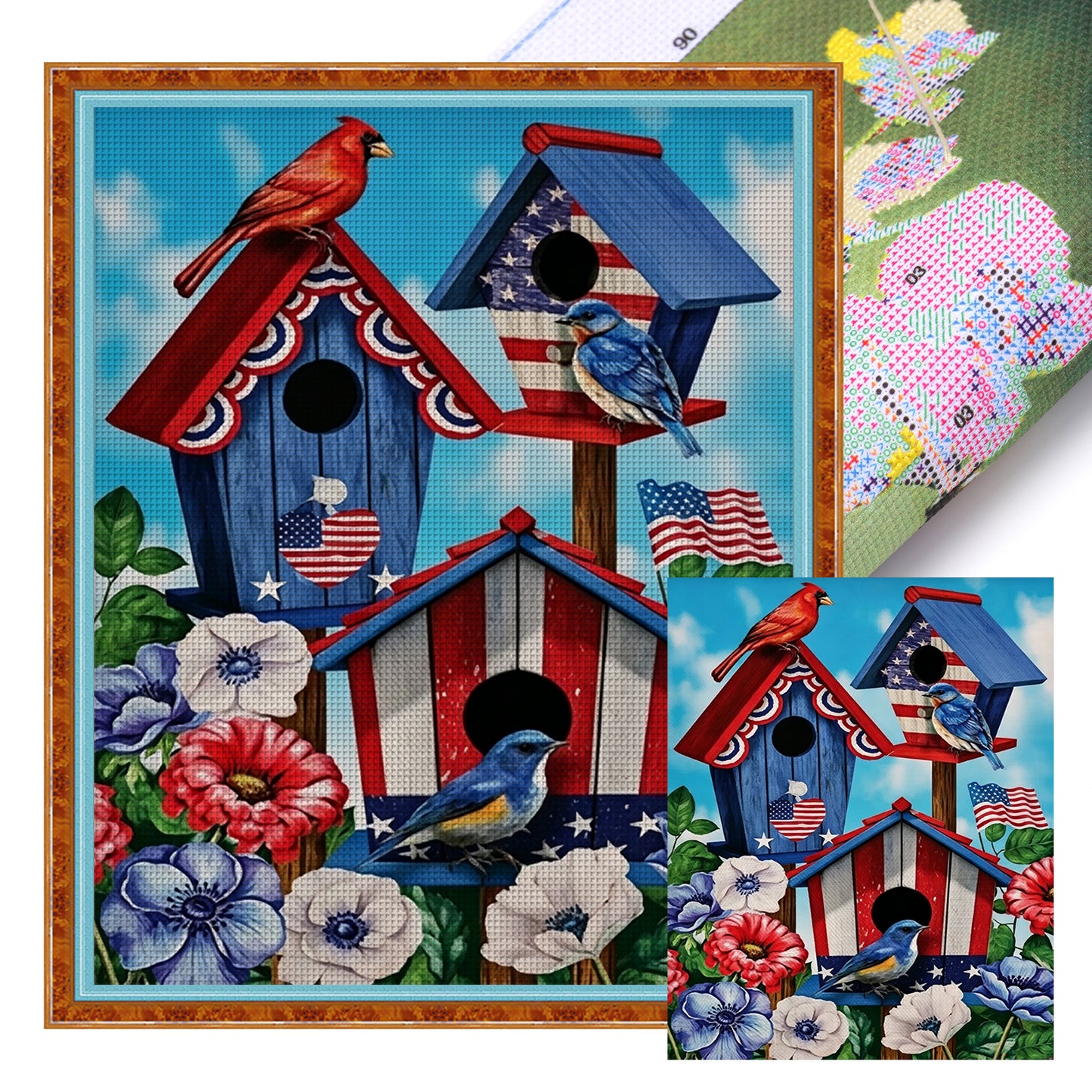 Patriotic Birdhouse Independence Day - Full 11CT Stamped Cross Stitch 40x50CM - Yishu