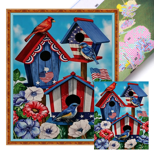 Patriotic Birdhouse Independence Day - Full 11CT Stamped Cross Stitch 40x50CM - Yishu