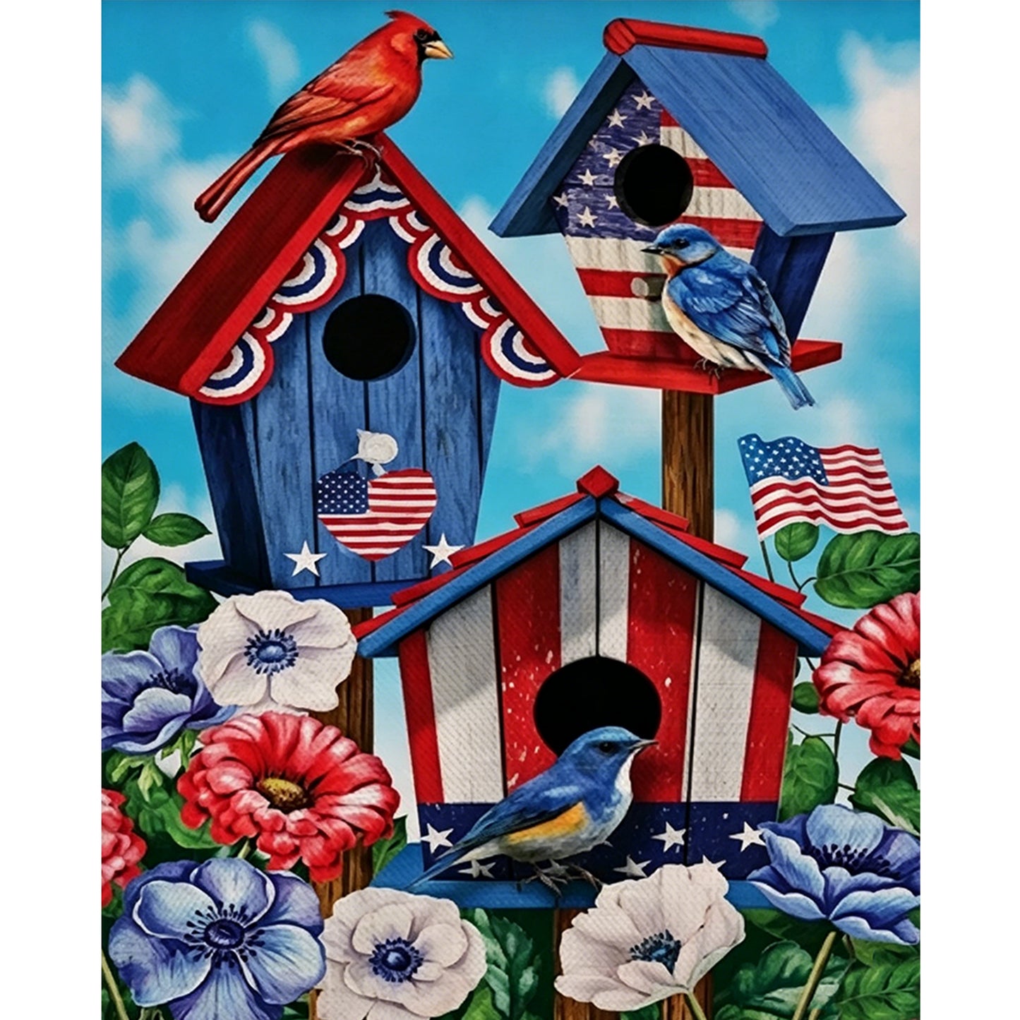 Patriotic Birdhouse Independence Day - Full 11CT Stamped Cross Stitch 40x50CM - Yishu