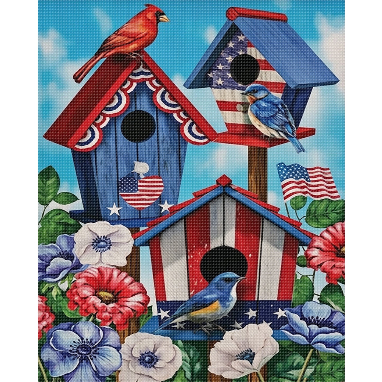 Patriotic Birdhouse Independence Day - Full 11CT Stamped Cross Stitch 40x50CM - Yishu